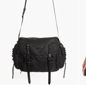 Prada New Vela Tonal Studded Messenger Bag